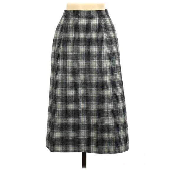 Vintage 70s Pendleton Plaid Midi Skirt Size 6/8 Wool High Waisted Gray Modern - Picture 5 of 8
